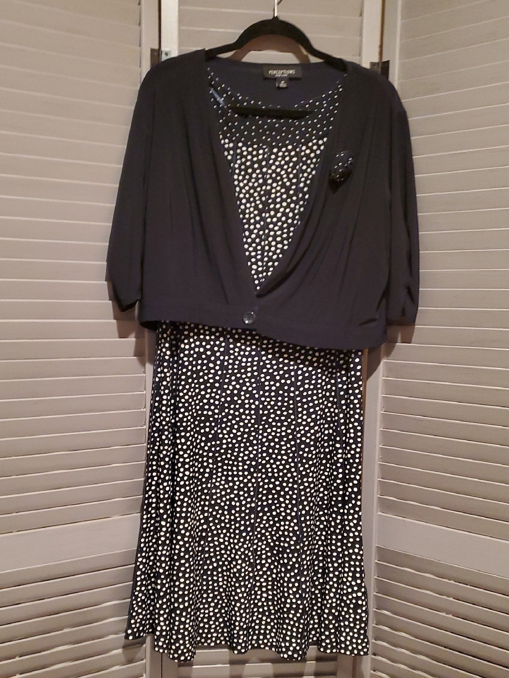 Perceptions Navy Blue with White Polka Dress with Bolero Size 18